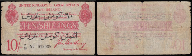 Ten Shillings Bradbury T15 issued 1915, Dardanelles overprint series Z/28 012038...