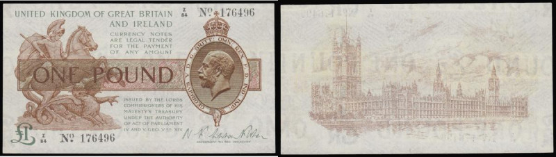 One Pound Fisher T24 Ireland in title First issue 1919 Control Note very last pr...