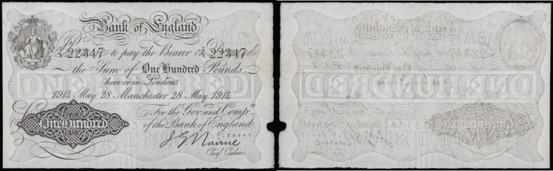 One Hundred Pounds Nairne B208f dated 28th May 1914 serial 7/Y 22317, MANCHESTER...