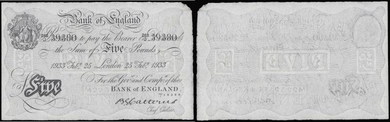 Five Pounds White Catterns B228 dated 25 Feb 1933, 262/J 39380, EF
Estimate: GB...
