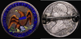 Enamelled USA Half Dollar 1838 reverse enamelled in 6 colours, good workmanship, with pin mount
Estimate: GBP 120 - 150