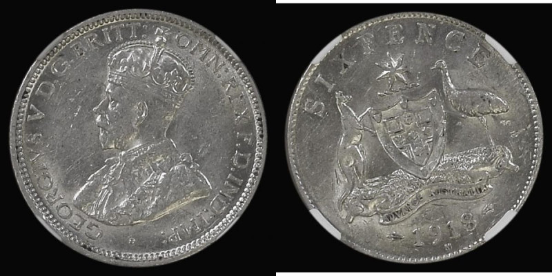 Australia Sixpence 1918M KM#25 NGC AU58, the key date in the series
Estimate: G...
