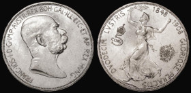 Austria Five Corona 1908 Franz Joseph 60th Anniversary of his Reign KM#2809 Lustrous A/UNC with some contact marks and hairlines
Estimate: GBP 60 - 8...