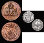 Belgium (2) Five Francs 1848 Raised lettering on edge KM#3.2 Fine, Five Centimes 1833 KM# NEF with traces of lustre and some minor spots, Rare, one of...