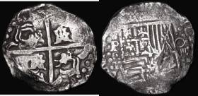 Bolivia Eight Reales Cob no date visible Philip III P-T (1627-1635) KM#19a, 26.71 grammes, details Near Fine, on an irregular flan
Estimate: GBP 100 ...