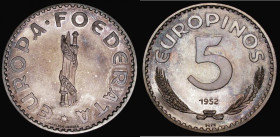 Europa - Europino Coinage - Five Europinos 1952HM 36mm diameter in silver, milled edge X#17 Prooflike UNC with a subtle and colourful tone, only 300 p...