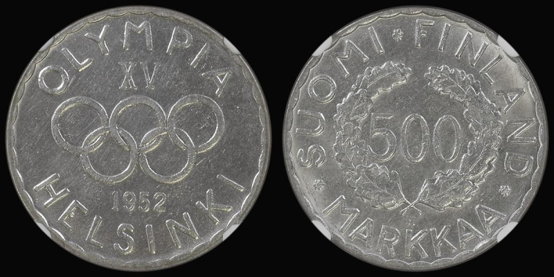 Finland 500 Markkaa 1952H Helsinki Olympics KM#35 NGC UNC DETAILS CLEANED a rare...