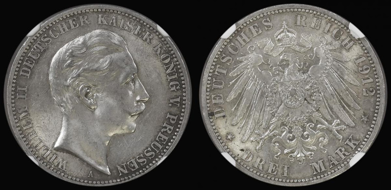 German States - Prussia Three Marks 1912A KM#527 NGC MS63
Estimate: GBP 50 - 60