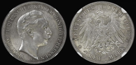 German States - Prussia Three Marks 1912A KM#527 NGC MS63
Estimate: GBP 50 - 60