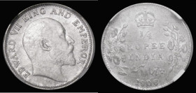 India Quarter Rupee 1906 Calcutta Mint KM#506 in an NGC holder and graded NGC MS63
Estimate: GBP 200 - 300