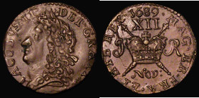Ireland Shilling 1689 Nov: Timmins TB12F-1C, S.6581H, NEF with some verdigris spots on the obverse, traces of the under type are visible
Estimate: GB...