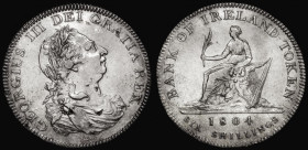 Ireland Six Shilling Bank Token 1804 Top leaf points to the upright of the E in DEI, S.6615, Good Fine with some surface marks and flan flaws
Estimat...