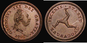 Isle of Man Halfpenny 1786 S.7414 Toned UNC with the lightest of cabinet friction to the very highest points only, a choice example with excellent fie...