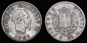 Italy 50 Centesimi 1861 F KM#A4 Fine, Rare, Krause lists at $100 Fine, our archive database stretching back to 2003 confirms that this is the first ex...
