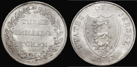 Jersey Three Shillings Token 1813 KM#Tn6 A/UNC and lustrous with some small edge nicks and gentle edge bruises, this issue rare in high grade
Estimat...