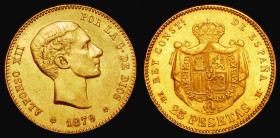 Spain 25 Pesetas Gold 1879 EM-M KM#673 EF and lustrous with some contact marks
Estimate: GBP 400 - 450