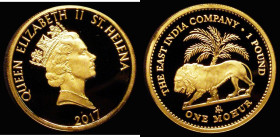 St. Helena One Pound/Mohur 2017 Gold Proof, the reverse a modern representation in the style of the 'Lion and palm tree' India Gold Mohur design used ...