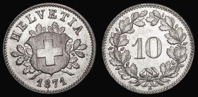 Switzerland Ten Rappen 1871B KM#6 Lustrous UNC, Rare and seldom offered in this high grade
Estimate: GBP 70 - 100