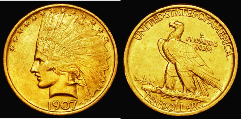 USA Ten Dollars Gold 1907 St.Gaudens, Type II, triangular dots in legend, Breen ...