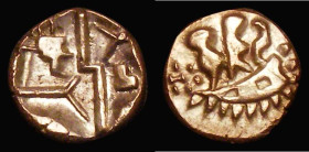 Celtic - Gold Quarter Stater, Durotriges, (c.50-30BC) 11mm diameter, Obverse: Stylised 'Wolf and twins' motif, Reverse: Central thunderbolt, with y-sh...