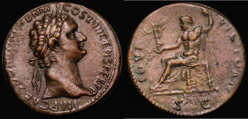 Roman Ae Sestertius Domitian (95-96AD) Rome, Obverse: Laureate head right, IMP CAES DOMIT AVG GERM COS XVII CENS PER P P, Reverse: Jupiter seated left...