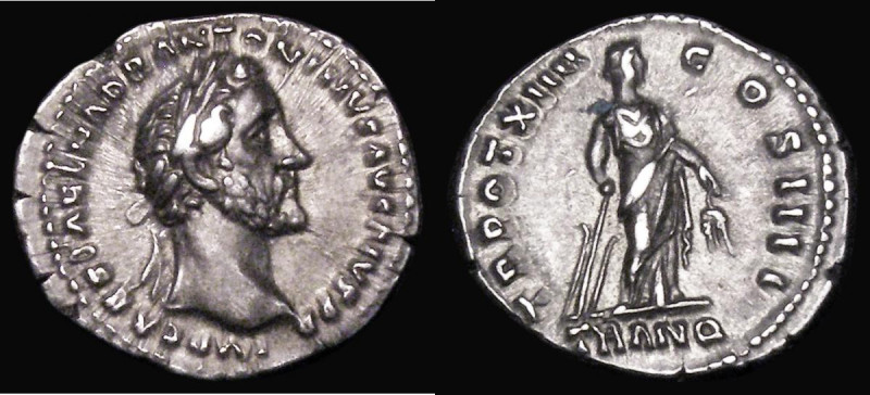 Roman Denarius Antoninus Pius (138-161AD). Obverse: Laureate head right IMP CAES...