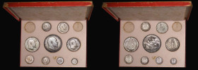 Proof Set 1902 a part set (9 coins) Crown, Halfcrown, Florin, Shilling, Sixpence and Maundy Set, UNC to nFDC with matching tone, the Halfcrown cleaned...