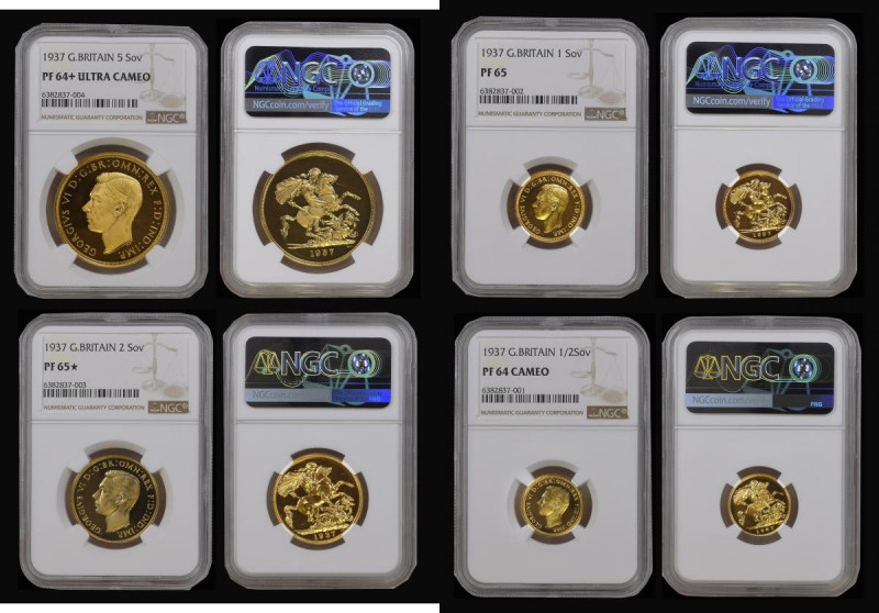 Proof Set 1937 Gold Set (4 coins) in NGC holders comprising Five Pounds 1937 Pro...