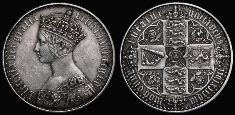 Crown 1847 Gothic, plain edge, n over inverted n in UNITA, ESC 291, Bull 2578, C...