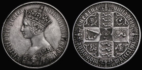 Crown 1847 Gothic, plain edge, n over inverted n in UNITA, ESC 291, Bull 2578, Cleaned, otherwise GVF
Estimate: GBP 4500 - 5500