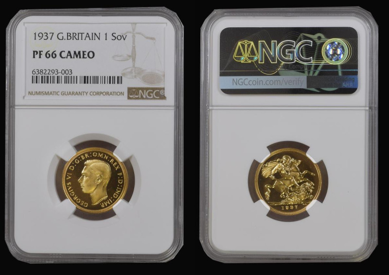 Sovereign 1937 Gold Proof S.4076, Marsh 296B, in an NGC holder and graded PF66 C...
