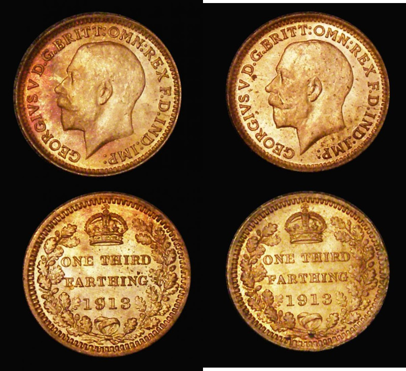 Third Farthings 1913 Peck 2358 (2) lustrous Unc - BU one with a touch of verdigr...