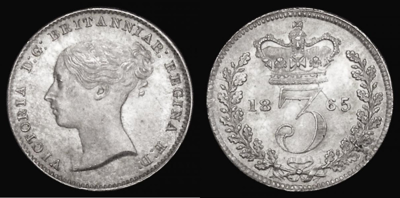 Threepence 1865 ESC 2072, Bull 3403 Lustrous UNC with touches of golden tone, so...