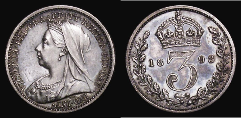 Threepence 1893 Veiled Head Proof, ESC 2105, Bull 3445, Davies 1351 dies 2A nFDC...