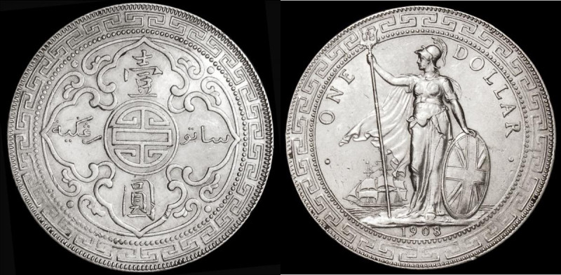 Trade Dollar 1908B 8 over 7 KM#T5 EF with some small edge nicks
Estimate: GBP 1...