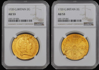 Two Guineas 1720 over 17 George I S3627 brilliant EF with some peripheral orange tone, so choice eye appeal NGC AU53, a seldom offered date certainly ...