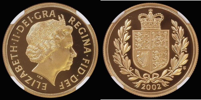 Two Pounds 2002 Shield Reverse Proof S.SD5 in an NGC holder and graded PF70 Ultr...