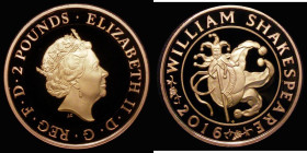 Two Pounds 2016 Shakespeare - Comedies S.K38 Gold Proof FDC in capsule, uncased with no certificate, only 234 issued, including those in the Gold Proo...