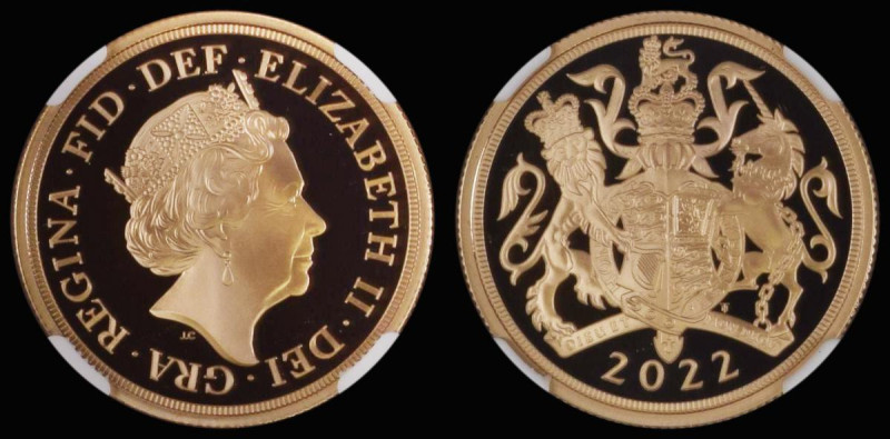 Two Pounds 2022 Queen Elizabeth II Golden Jubilee Gold Proof, in an NGC 'First R...