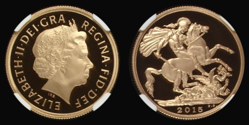 Two Pounds Gold 2015 Ian Rank-Broadley portrait S.SD7 Gold Proof in an NGC holde...