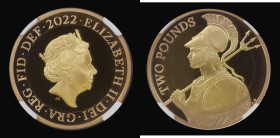 Two Pounds Gold 2022 Reverse: Britannia left, with shield and trident type as S.K37 Gold Proof in an NGC holder an graded PF70 Ultra Cameo
Estimate: ...