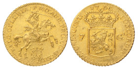 Halve gouden rijden van 7 gulden. Gelderland. 1760. Zeer Fraai / Prachtig.