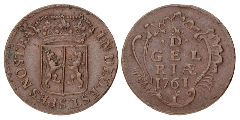 Achtste stuiver of duit. Gelderland. 1761. Prachtig.
CNM 2.17.195. 3,2 g.