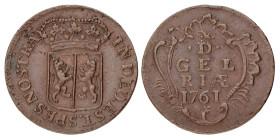 Achtste stuiver of duit. Gelderland. 1761. Prachtig.