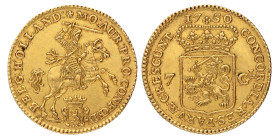 Halve gouden rijder van 7 gulden. Holland. 1750. Zeer Fraai +.