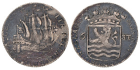 Scheepjesschelling van 6 stuiver. Zeeland. 1761. Fraai / Zeer Fraai.