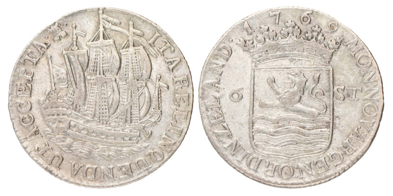 Scheepjesschelling van 6 stuiver. Zeeland. 1769. Zeer Fraai +.
CNM 2.49.91. 4,8...