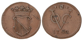 Halve Duit. V.O.C. (Utrecht). 1752. Zeer Fraai / Prachtig.