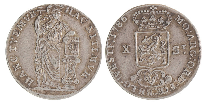 Halve generaliteitsgulden van X stuiver. V.O.C. (West-Friesland). 1786. Zeer Fra...
