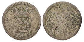 Duit afslag in zilver. V.O.C. (West-Friesland). 1756. Fraai / Zeer Fraai.